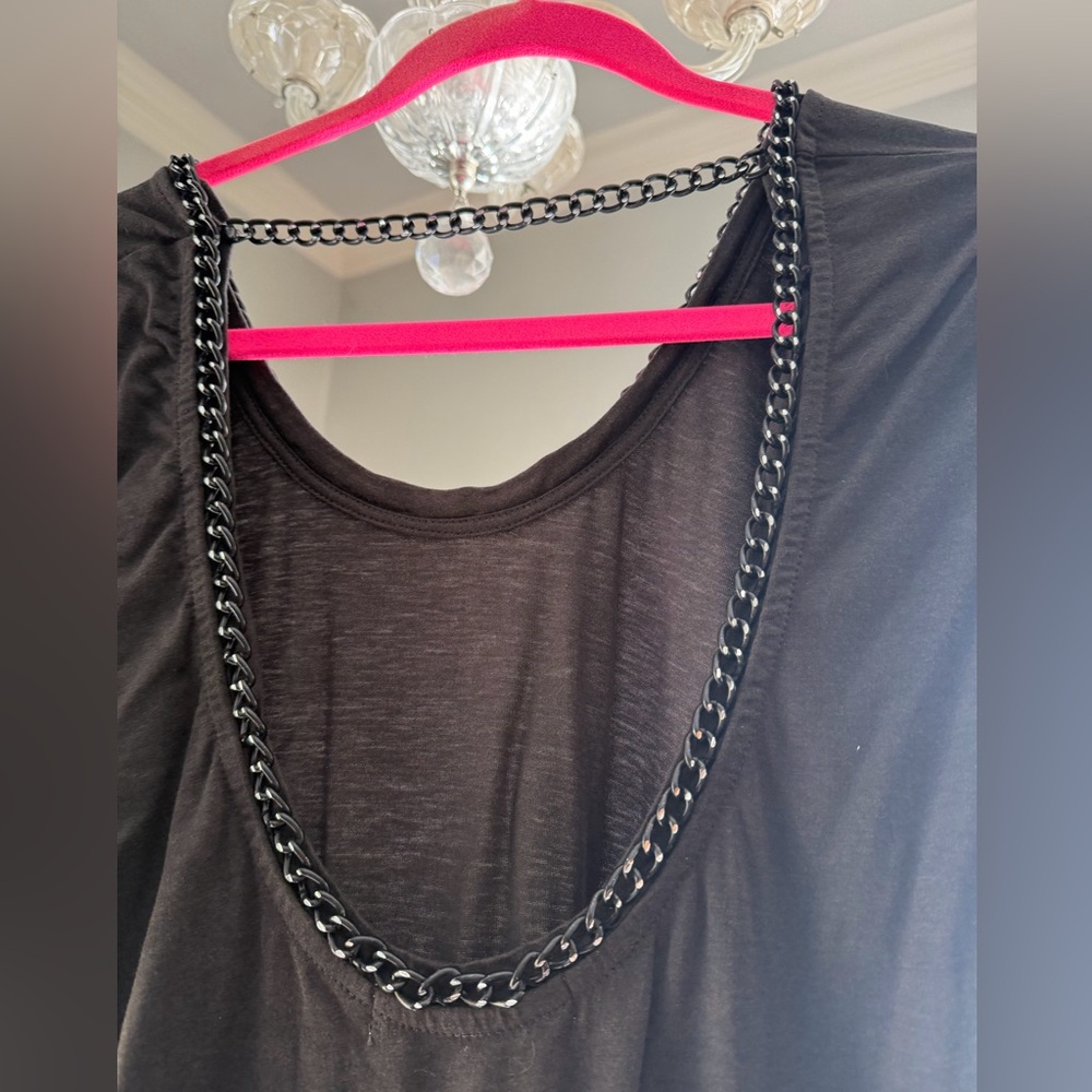 NWT Designer Charcoal Gray midi long Sleeve Dress with Chain Accent